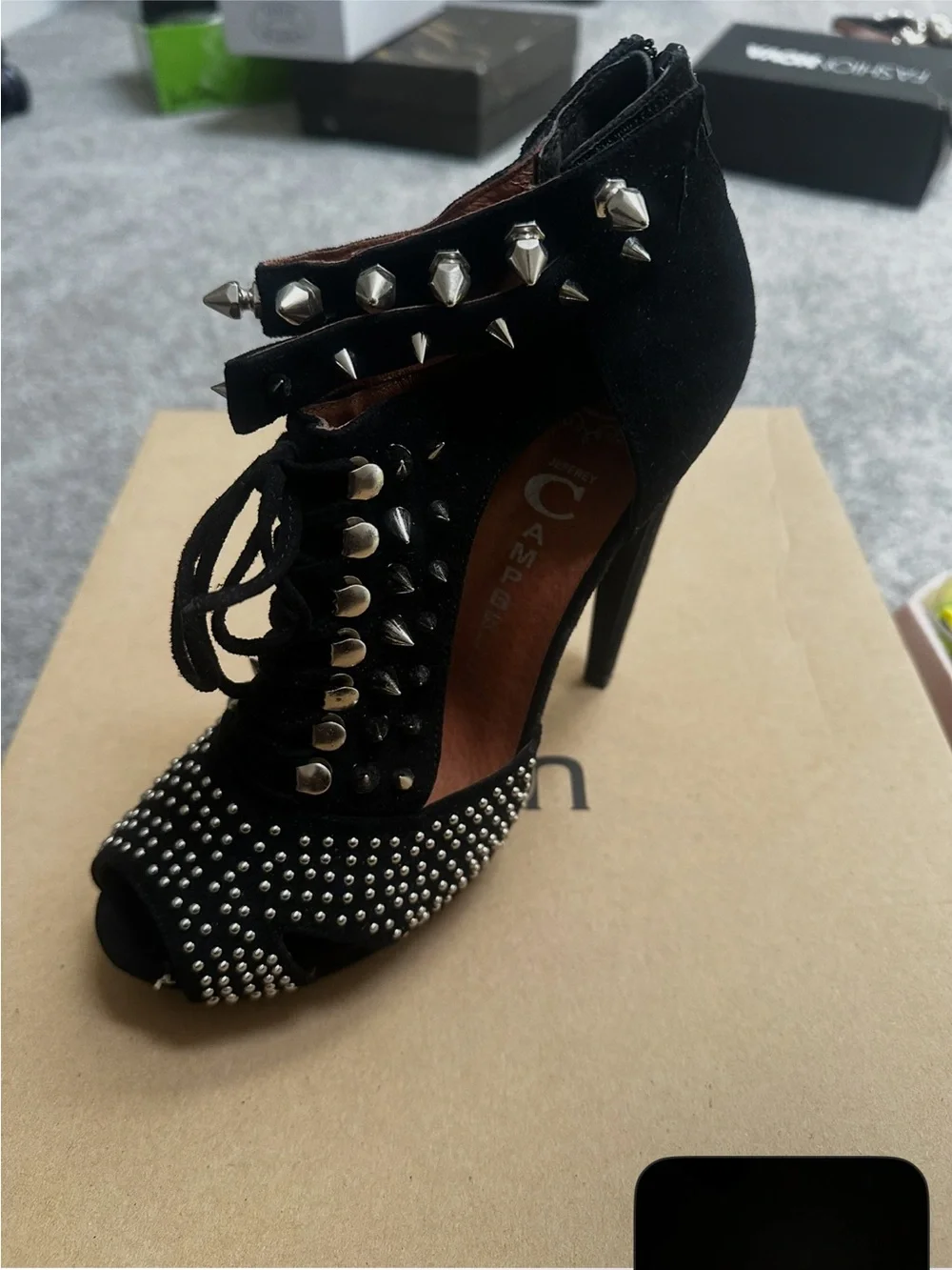 Jeffrey Campbell Tawny Black Studded Lace-Up Peep-Toe Booties